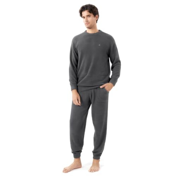 DAVID ARCHY for Dad Men's Plush Pajamas Set Fleece Warm Winter Loungewear Grey