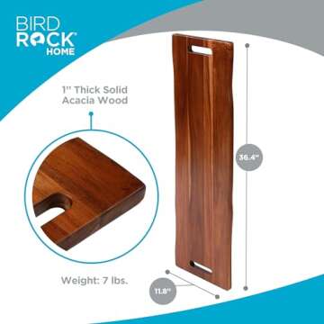BIRDROCK HOME Acacia Wooden Cheese & Charcuterie Board with Handles 36" | Rectangular Food Platter for Bread, Meat, or Appetizers | Natural Wood Serving Tray | Cutting Board for Kitchen & Outdoor Use