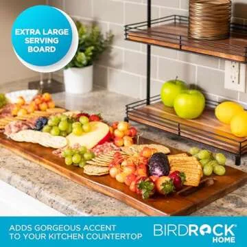 BIRDROCK HOME Acacia Wooden Cheese & Charcuterie Board with Handles 36" | Rectangular Food Platter for Bread, Meat, or Appetizers | Natural Wood Serving Tray | Cutting Board for Kitchen & Outdoor Use