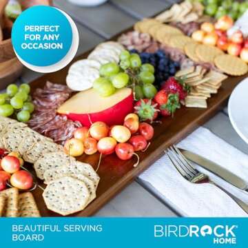 BIRDROCK HOME Acacia Wooden Cheese & Charcuterie Board with Handles 36" | Rectangular Food Platter for Bread, Meat, or Appetizers | Natural Wood Serving Tray | Cutting Board for Kitchen & Outdoor Use