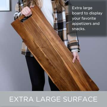BIRDROCK HOME Acacia Wooden Cheese & Charcuterie Board with Handles 36" | Rectangular Food Platter for Bread, Meat, or Appetizers | Natural Wood Serving Tray | Cutting Board for Kitchen & Outdoor Use