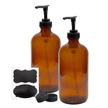 Stylish Cornucopia Amber Glass Bottles with Pumps 2-Pack