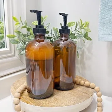 Stylish Cornucopia Amber Glass Bottles with Pumps 2-Pack