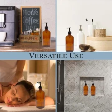 Stylish Cornucopia Amber Glass Bottles with Pumps 2-Pack