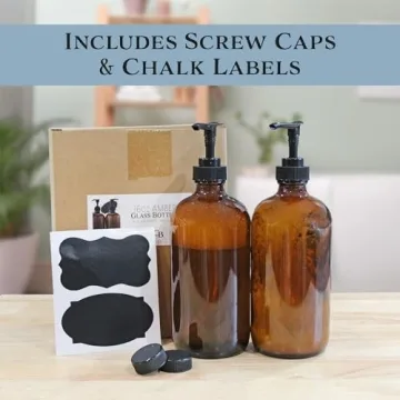 Stylish Cornucopia Amber Glass Bottles with Pumps 2-Pack