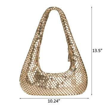 Afashor Womens Metallic Evening Bag Cute Hobo Handbag Fashion Shiny Moon-shaped Shoulder Purse Golde...