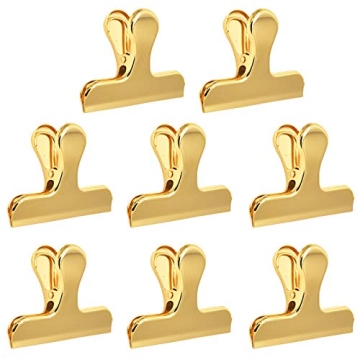 Set of 8 Heavy Duty Gold Stainless Steel Bag Clips