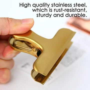 Set of 8 Heavy Duty Gold Stainless Steel Bag Clips