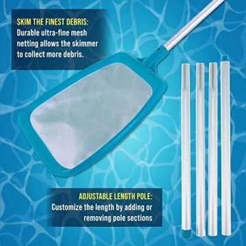 U.S. Pool Supply Swimming Pool 6 Foot Leaf Skimmer Net with 4 Deluxe Aluminum Pole Sections - Ultra Fine Mesh Netting, Clean and Remove The Finest Debris Fast - Pool, Spa, Pond Cleaning Maintenance
