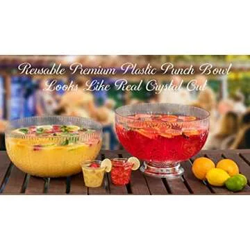 Upper Midland Products Crystal Cut Plastic Punch Bowl With Ladle 3 Gallon Chrome Base For Parties