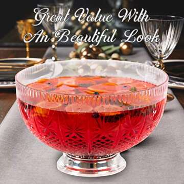 Upper Midland Products Crystal Cut Plastic Punch Bowl With Ladle 3 Gallon Chrome Base For Parties