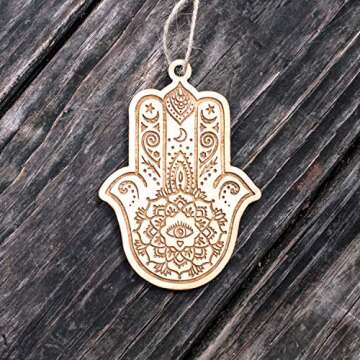 Hamsa Hand Ornament - Raw Wood - Perfect for Holiday Gifting