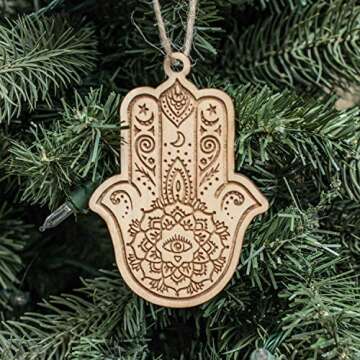 Hamsa Hand Ornament - Raw Wood - Unique Holiday Gift