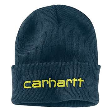 Carhartt Men's Knit Insulated Logo Graphic Cuffed Beanie, Night Blue, OFA