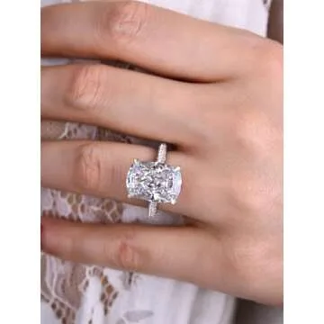 RODIFFY 7CT Elongated Cushion Cut Promise Ring,Simulated Diamond 925 Silver Engagement Ring(6)