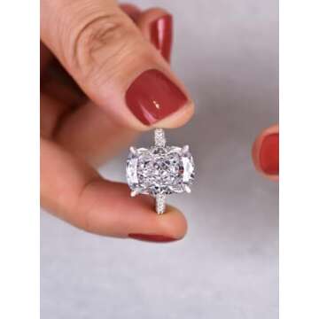 RODIFFY 7CT Elongated Cushion Cut Promise Ring,Simulated Diamond 925 Silver Engagement Ring(6)