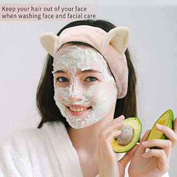 AHONEY Animals Ears Headbands, Cute Makeup Spa Fuzzy Skincare Headband for Washing Face, 4Pcs