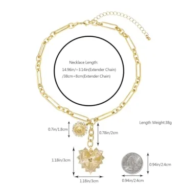 Sun Heart Charm Choker Necklace - 18k Gold Plated Jewelry