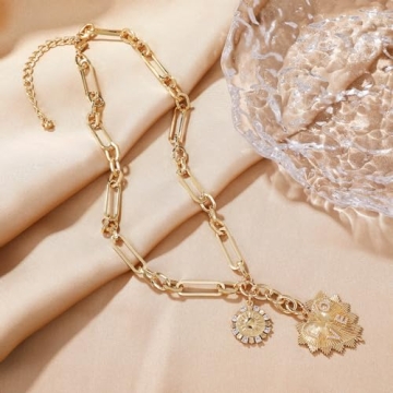 Sun Heart Charm Choker Necklace - 18k Gold Plated Jewelry