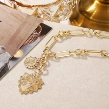 Sun Heart Charm Choker Necklace - 18k Gold Plated Jewelry