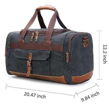 BLUBOON Overnight Bag Canvas Genuine Leather 20.5"/10"/12.2" Vintage Travel Duffel Bags (Big Size Dark Grey)
