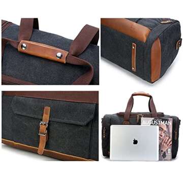 BLUBOON Overnight Bag Canvas Genuine Leather 20.5"/10"/12.2" Vintage Travel Duffel Bags (Big Size Dark Grey)
