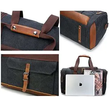 BLUBOON Overnight Bag Canvas Genuine Leather 20.5"/10"/12.2" Vintage Travel Duffel Bags (Big Size Dark Grey)
