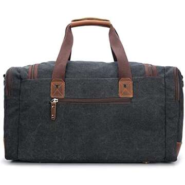 BLUBOON Overnight Bag Canvas Genuine Leather 20.5"/10"/12.2" Vintage Travel Duffel Bags (Big Size Dark Grey)