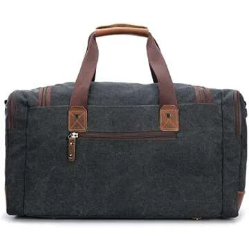BLUBOON Overnight Bag Canvas Genuine Leather 20.5"/10"/12.2" Vintage Travel Duffel Bags (Big Size Dark Grey)