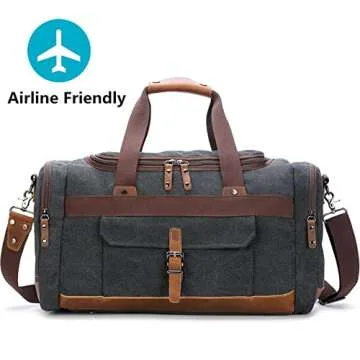 BLUBOON Overnight Bag Canvas Genuine Leather 20.5"/10"/12.2" Vintage Travel Duffel Bags (Big Size Dark Grey)