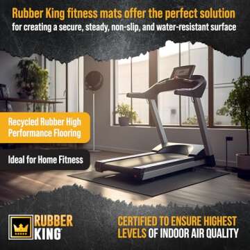 Rubber King Multi-Purpose Exercise Mat - 3' x 6' x 5mm - 100% Recycled Thick Rubber Mat for Home Gym Flooring, Non-Slip, Low-Odor Durable Workout Mat for Indoor/Outdoor, Shoe-Friendly - Black