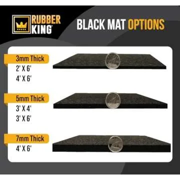 Rubber King Multi-Purpose Exercise Mat - 3' x 6' x 5mm - 100% Recycled Thick Rubber Mat for Home Gym Flooring, Non-Slip, Low-Odor Durable Workout Mat for Indoor/Outdoor, Shoe-Friendly - Black