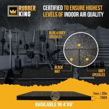 Rubber King Multi-Purpose Exercise Mat - 3' x 6' x 5mm - 100% Recycled Thick Rubber Mat for Home Gym Flooring, Non-Slip, Low-Odor Durable Workout Mat for Indoor/Outdoor, Shoe-Friendly - Black