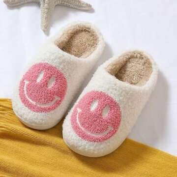 KEYUSHOP Happy Face Slippers for Kids Smile Face House Slippers Soft Plush Warm Preppy Slipper Anti-...