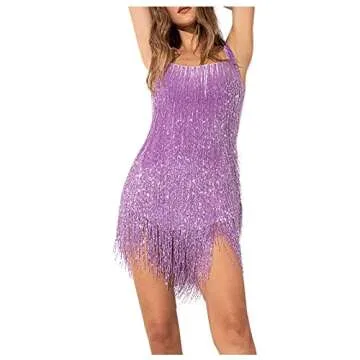 Rehearsal Dinner Dress for Bride, Cute Dresses White Summer Women Plus Size Dresses Women's Solid Color Sleeveless Sling Tassel Style Dress Dresses Knee Length Off The Shoulder (M, Purple)