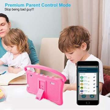 Kids Tablet 7 inch Toddler Tablet for Kids Edition Tablet with WiFi Dual Camera Children’s Tablet for Toddlers 32GB Android with Parental Controls Shockproof Case Tablet for kids ages 3-14（Roser)
