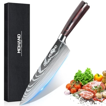 MDHAND 8" Japanese Chef Knife - Ultra Sharp Kitchen Knife, Forged High Carbon German Stainless Steel...