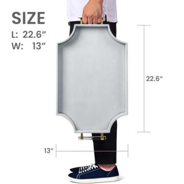 Shagreen Decorative Large Serving Platters Tray with Handles for Coffee Table Decor Modern Elegant Scalloped Ottoman Tray(Ice Blue, 22.6'' × 13'')