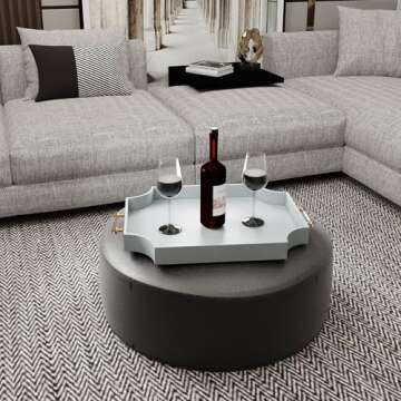 Shagreen Decorative Large Serving Platters Tray with Handles for Coffee Table Decor Modern Elegant Scalloped Ottoman Tray(Ice Blue, 22.6'' × 13'')