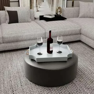 Shagreen Decorative Large Serving Platters Tray with Handles for Coffee Table Decor Modern Elegant Scalloped Ottoman Tray(Ice Blue, 22.6'' × 13'')