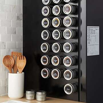 Talented Kitchen 24 Magnetic Spice Jars with Sift-and-Pour Lids for Refrigerator