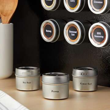 Magnetic Spice Jars Set with Labels for Easy Organization