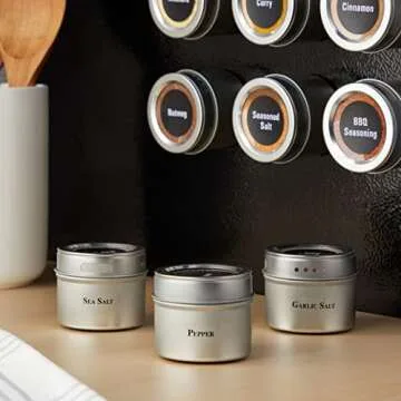 Magnetic Spice Jars Set with Labels for Easy Organization