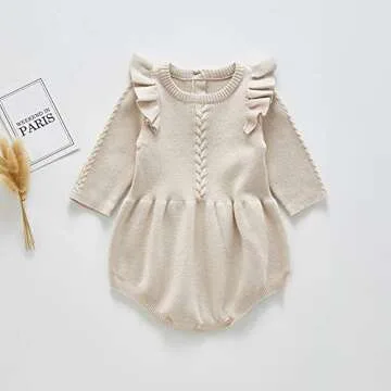 Fall Baby Outfits Baby Sweater Romper Infant Toddler Sweater Dress Photoshoot Outfit Knit Ruffle Lon...