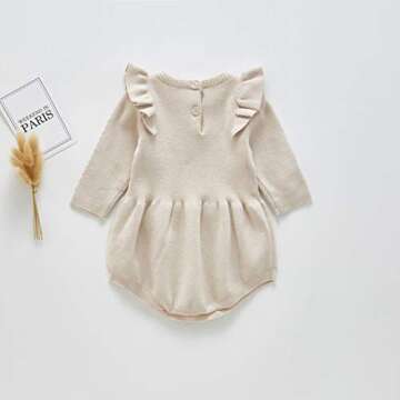 Fall Baby Outfits Baby Sweater Romper Infant Toddler Sweater Dress Photoshoot Outfit Knit Ruffle Long Sleeve Autumn Winter Clothes Newborn Coming Home 1st Birthday Knitted Outwear Apricot 3-6 Months