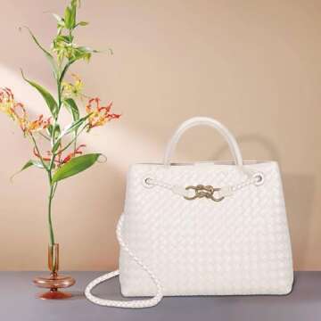 Woven Tote Bag for Women Crossbody Handbag, Vegan Leather Large Tote Purse