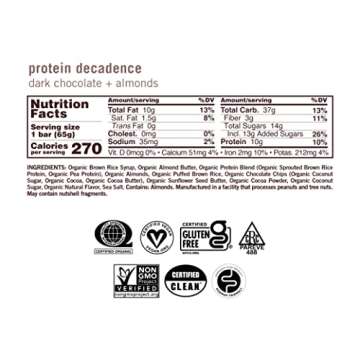 GoMacro MacroBar Organic Vegan Protein Bars - Dark Chocolate + Almonds (2.3 Ounce Bars, 12 Count)