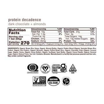 GoMacro MacroBar Organic Vegan Protein Bars - Dark Chocolate + Almonds (2.3 Ounce Bars, 12 Count)