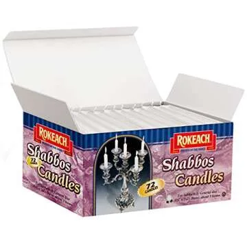 Rokeach Traditional 3 hour Shabbat Candles, 72 Count, White Shabbos Candles for Candlesticks, May al...