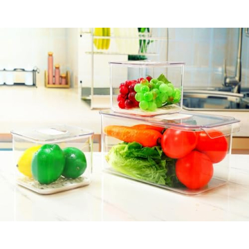 REFSAVER Fridge Storage Containers Stackable Produce Saver